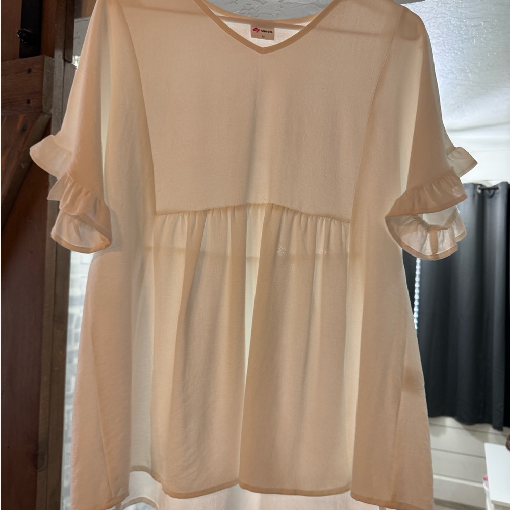 White Ruffle Sleeve Top